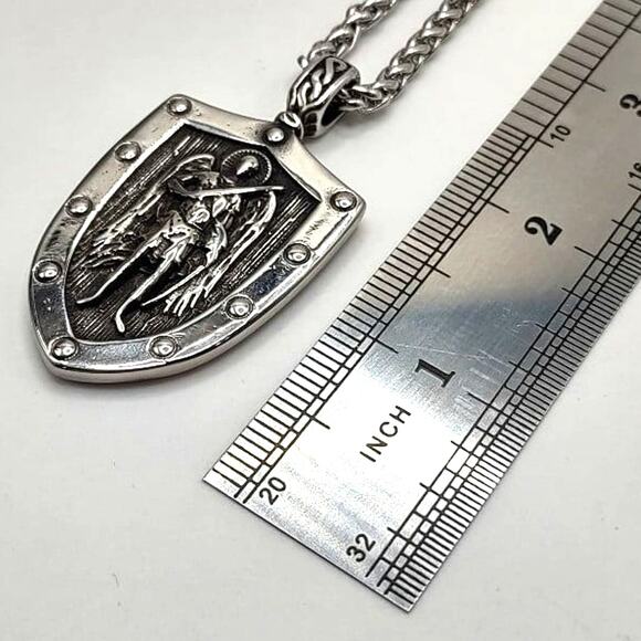 Stainless Archangel St Michael Shield Necklace Christian Catholic Faith Gift NEW